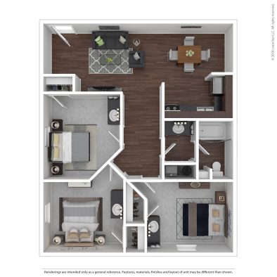 a floor plan of a two bedroom apartment at The Beacon Hill Apartments